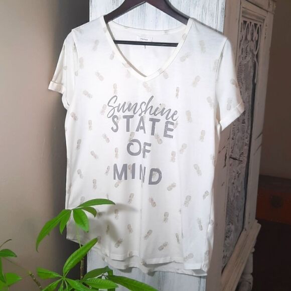 Maurices Size Large Short Sleeve Sunshine State Of Mind & Pineapples Graphic Tee - Picture 2 of 8
